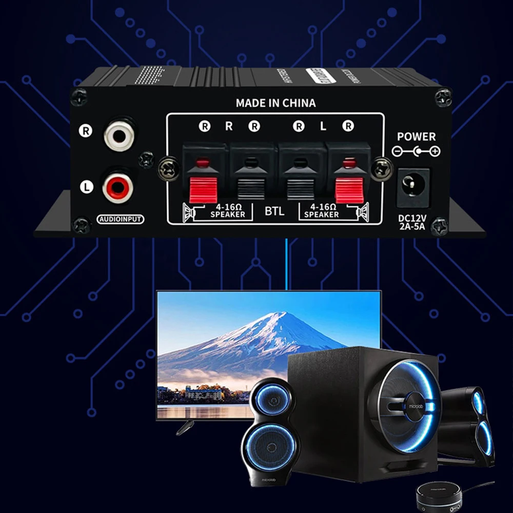 AK-270 Audio Amplifier Sound Channel 2.0 Digital Audio Amplifier HIFI Stereo AUX Input Mini Portable Car and Home Audio Amplifie