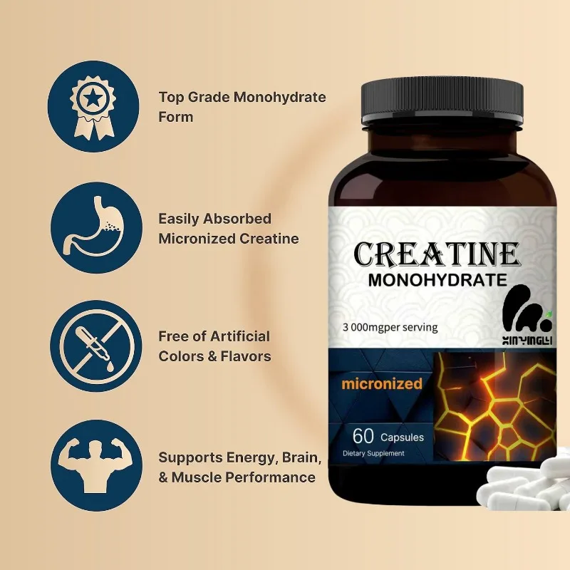 Creatine Monohydrate Capsules 3000mg per serving - Muscle Health Support