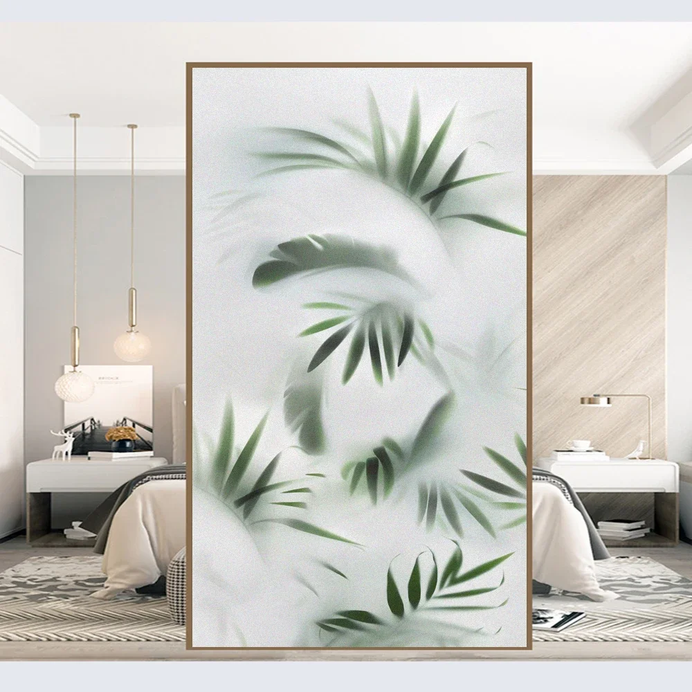 Frosted Foggy Green Leaves Window Film Privacy Heat Insulation and Anti UV No Glue Static Cling Glass Sticker for Home