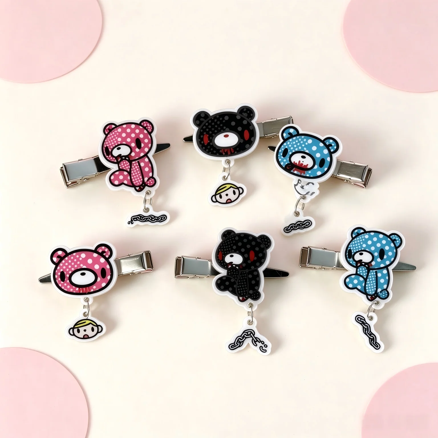 Cute Cartoon Bear Dangle Hair Clips Set, Y2K Kawaii Chain Decor Hair Barrettes for Girls Daily Hair Accessories