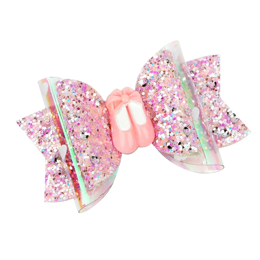 ncmama 3inch Glitter Jelly Bow Hair Clips Ballet Stacked Hairclip Back To School Shiny Pink Hairgrip Kids Dance Hair Accessories