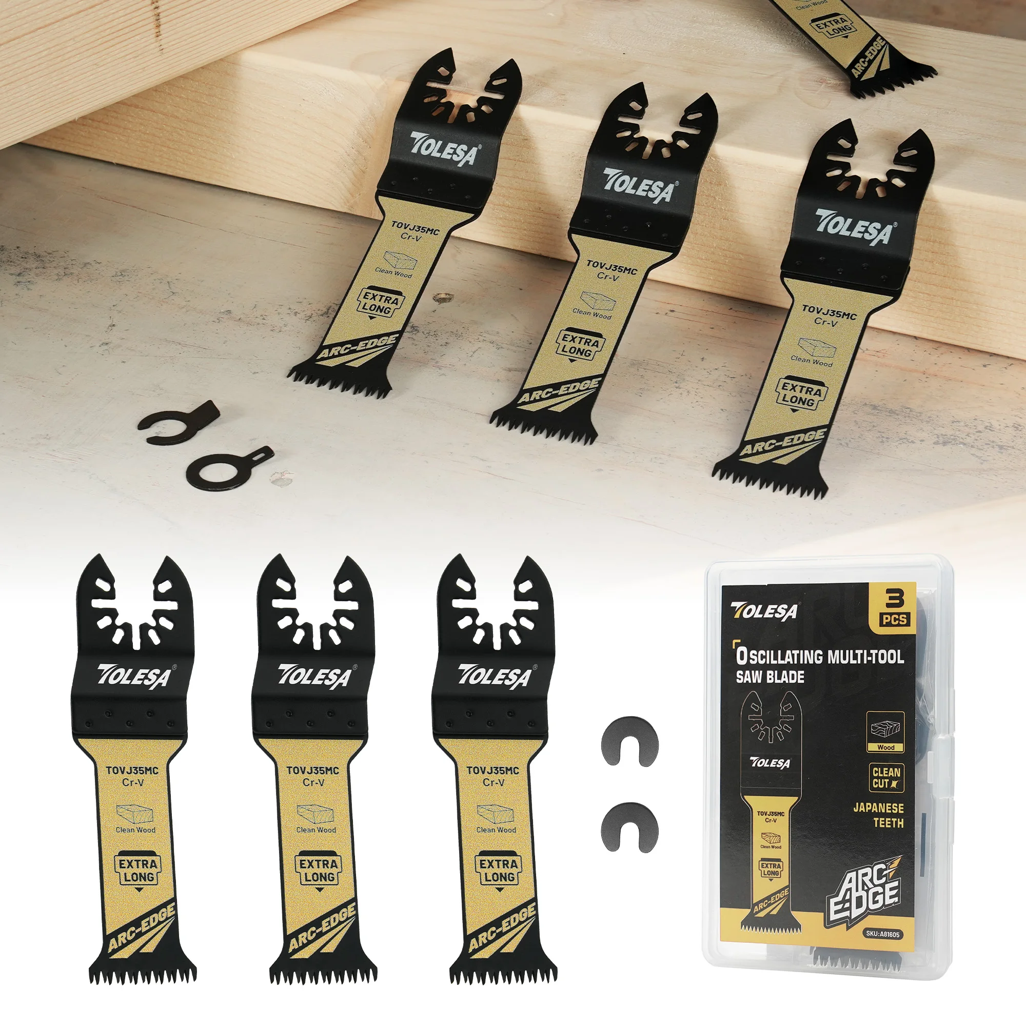 TOLESA 3PC Arc Edge Oscillating Saw Blades Japanese Tooth Oscillating Multitool Blades for Wood Plastic Clean Cut Wear Resistant