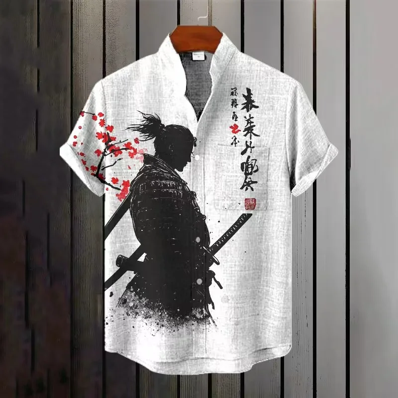 

New 3D digital printing animal martial arts pattern button collar short-sleeved shirt men's street shirt top