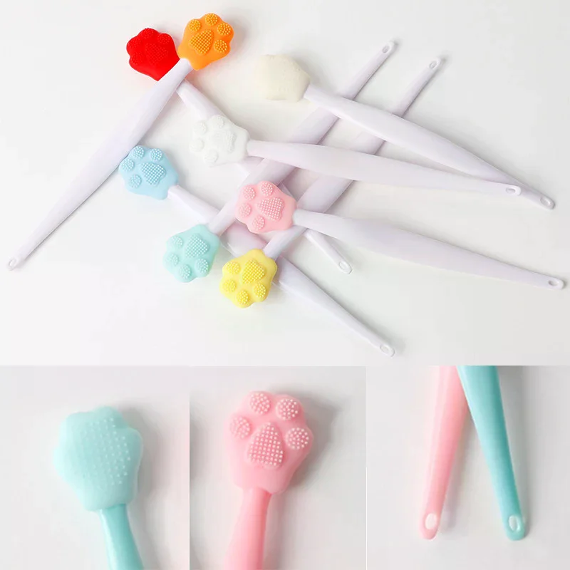 แปรงล้างหน้าซิลิโคนสองด้านรูปอุ้งเท้าแมว ขัดผิว ทำความสะอาดจมูก กำจัดสิวเสี้ยน พร้อมหัวแปรงเปลี่ยน