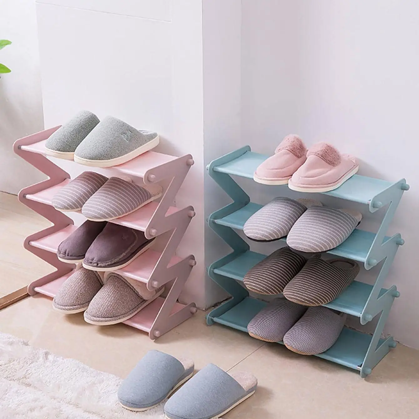 1 set - Household Simple Multi-layer Space-saving X-shaped Shoe Rack Multi-functional Assembly Shoe Cabinet Dust-proof Storage R