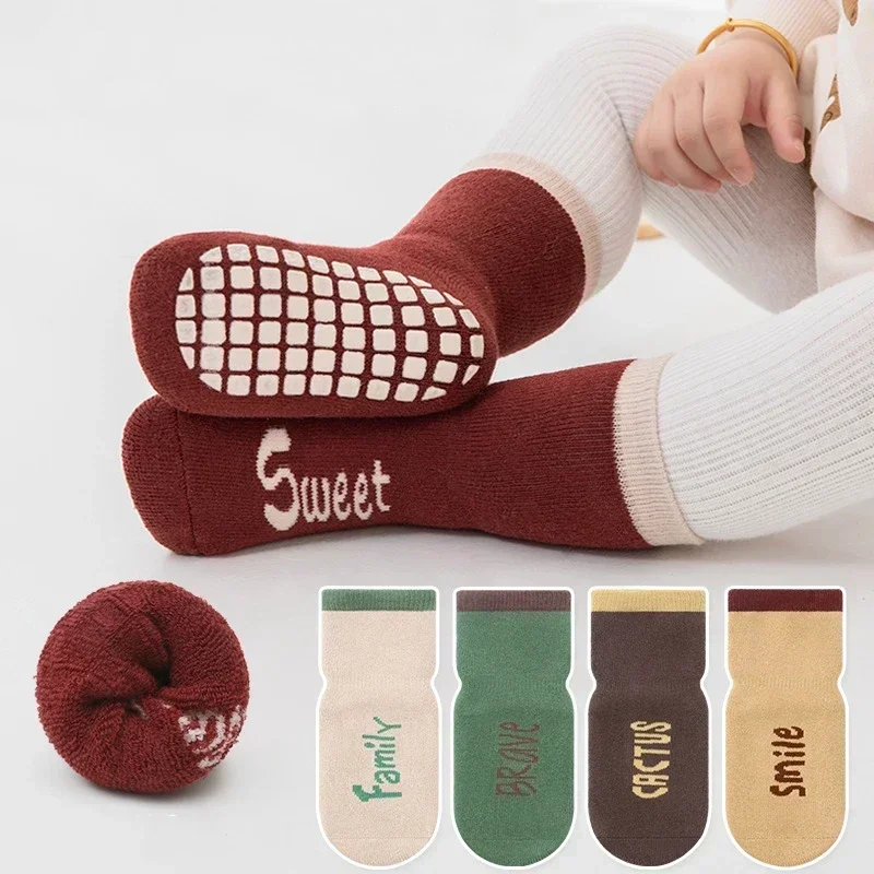 Autumn Winter Thickened Warm Long Socks Baby Boys Girls Anti-Slip Floor Socks Kids Trampoline Shoes School Sports Children Socks