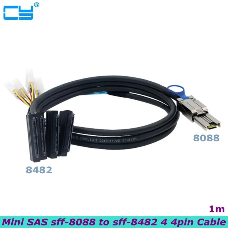 SFF-8088 to SFF-8482 SAS SATA Cable MI-N SAS 26Pin SFF 8088 to 4 8482 SAS 29Pin SAS Cable with Big 4Pin Power Cable 100CM/200CM