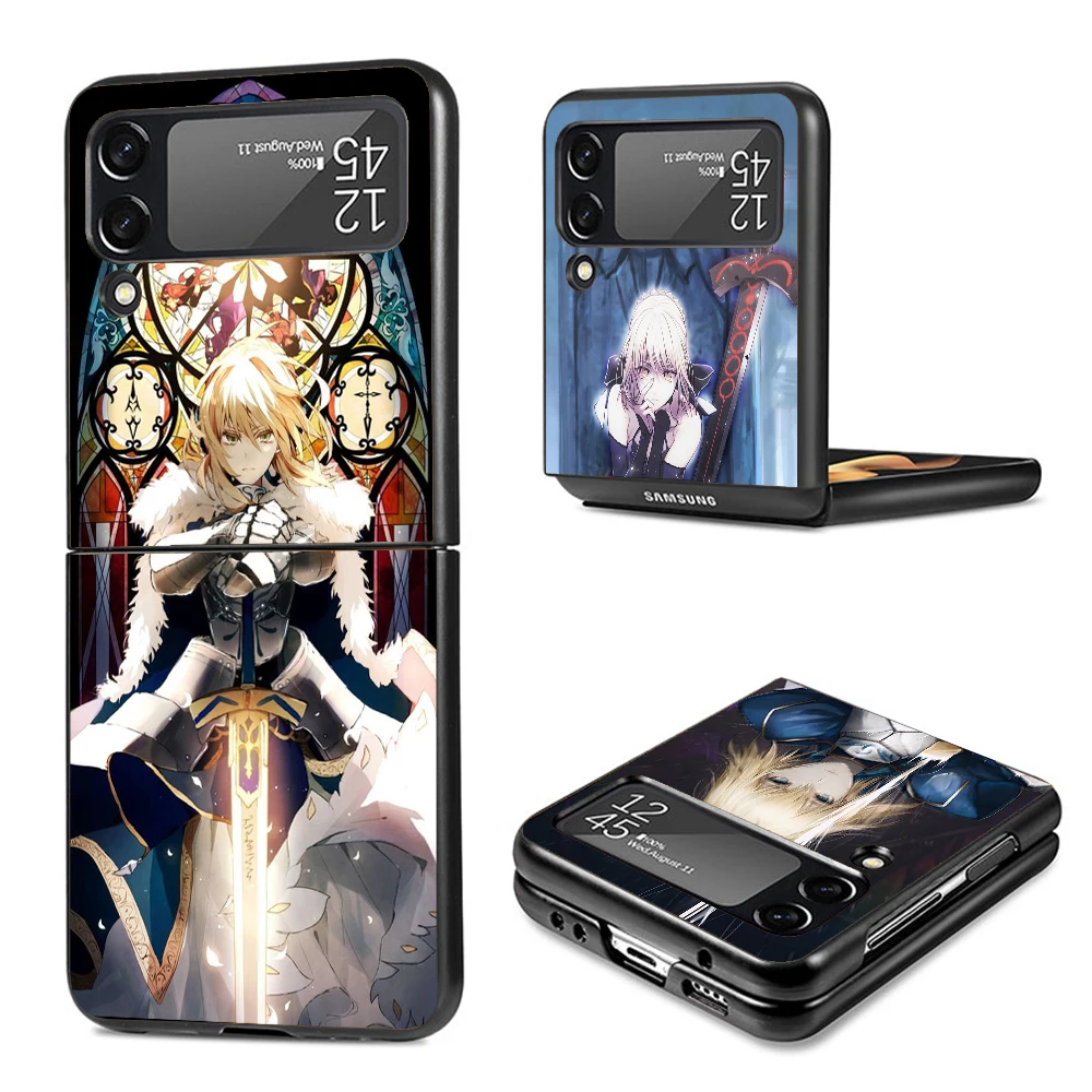 Fate Zero Stay Night Saber Hard Black Cover for Samsung Galaxy Z Flip 4 3 5 5G Phone Case Flip4 Flip3 Flip5 Pattern Luxury Shock