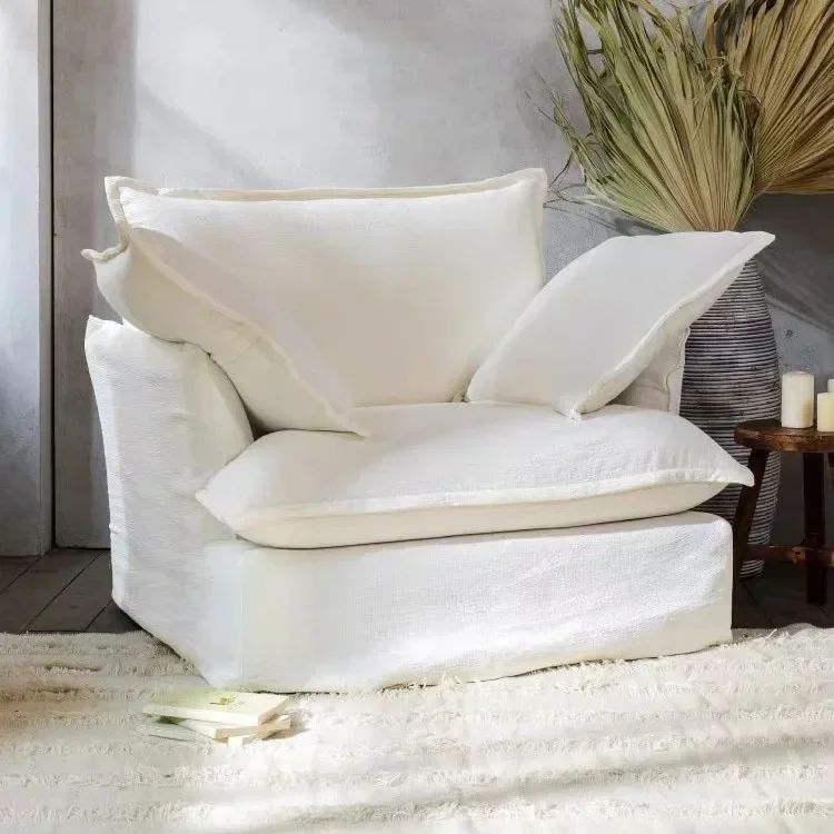 Washed hemp fabric large single sofa chair Nordic full dismantling and washing balcony living room retro cream wind