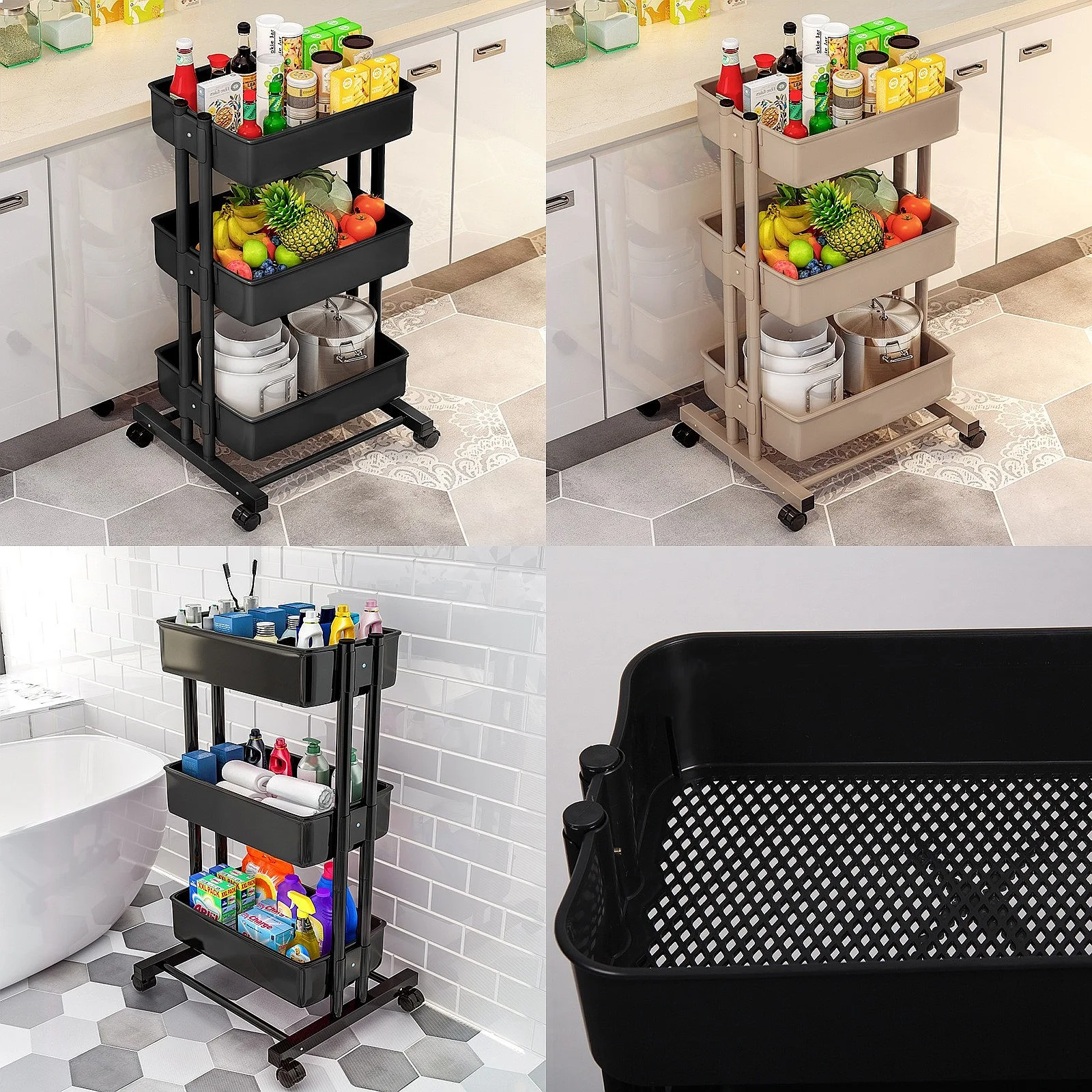 Mobile Storage Cart with Wheels for Kitchen Living Room Toy Organizer Shelf Trolley
