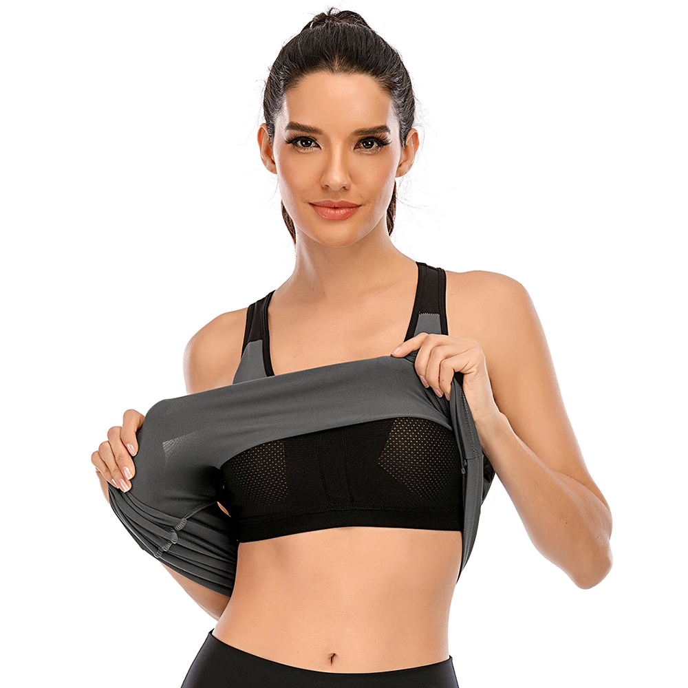 Sport Sleeveless T-Shirts with Bra For Women Gym Back Hollow Out Nylon Fake Two-Piece Running Yoga Tennis Workout Fitness Tops