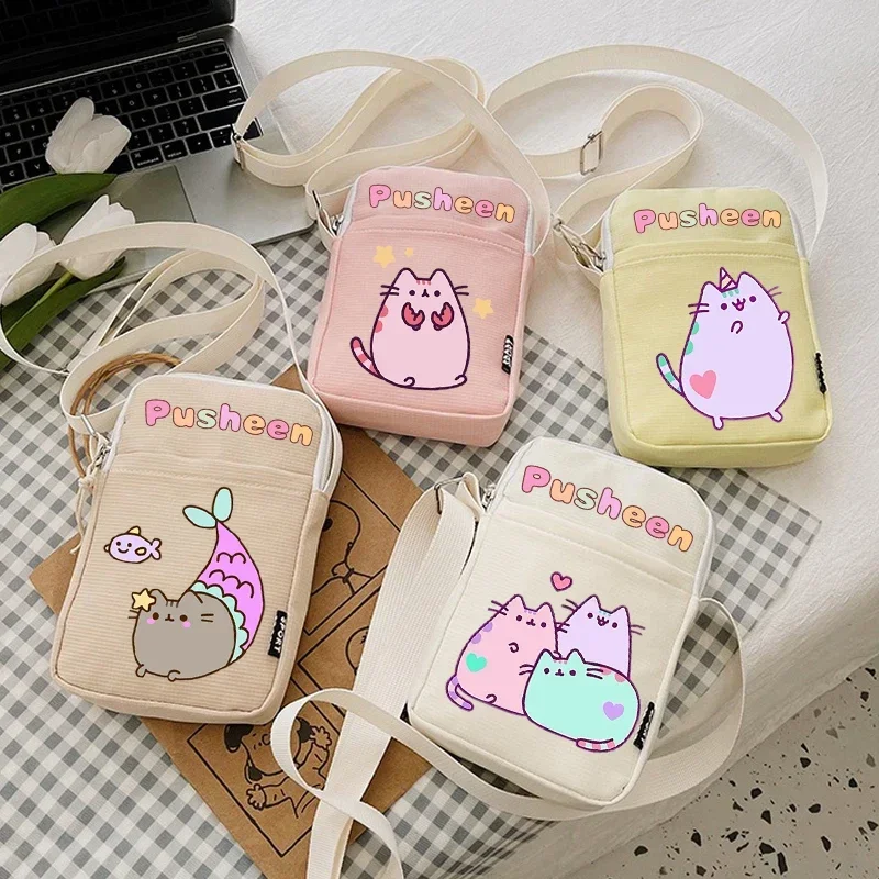 Pusheens Shoulder Bag Girls New Anime Kawaii Cute Cat Mini Phone Messenger Pouch Kids Outdoor Sport Travel Wallet Woman Gifts