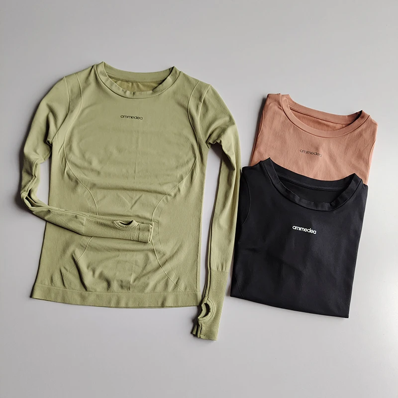 Seamless Sports Letter Long-sleeved Women Tight T-shirt Quick-drying Running Yoga Gym Elastic Breathable Slim-fitting Top Cloth