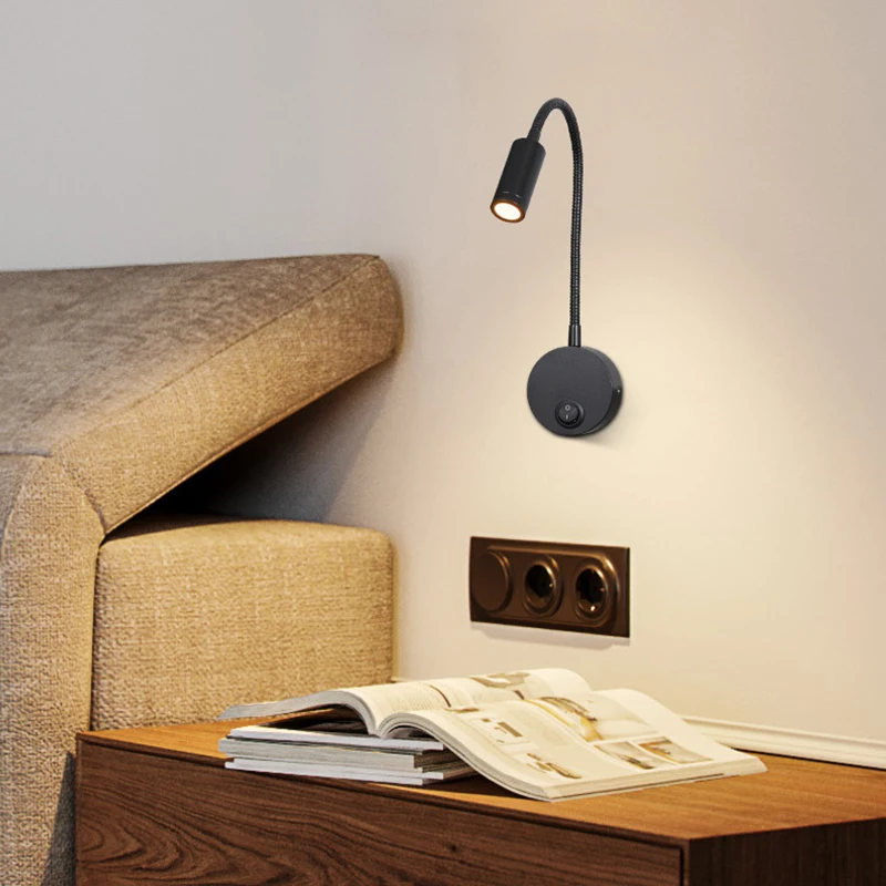 Led Hose Spotlight Wall Lamps Hotel Bedside Reading Wall Lamp Study Room Exhibition Hall Balck 3W Interior Decor Lighting Hot