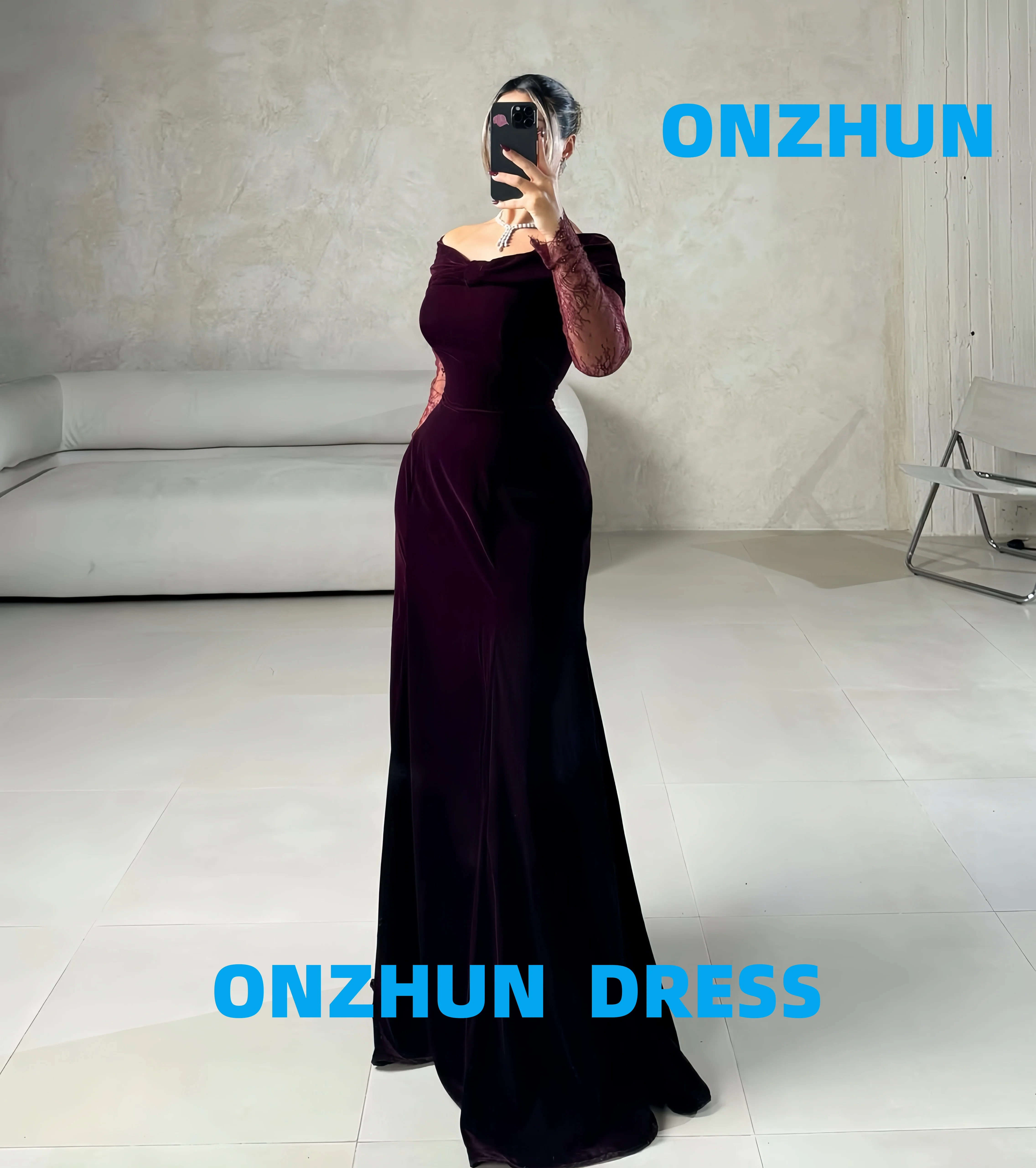 فساتين سهرة فاخرة أنيقة مخصصة بدون حمالات وأكمام طويلة على شكل حرف A للنساء فساتين سهرة عصرية #1