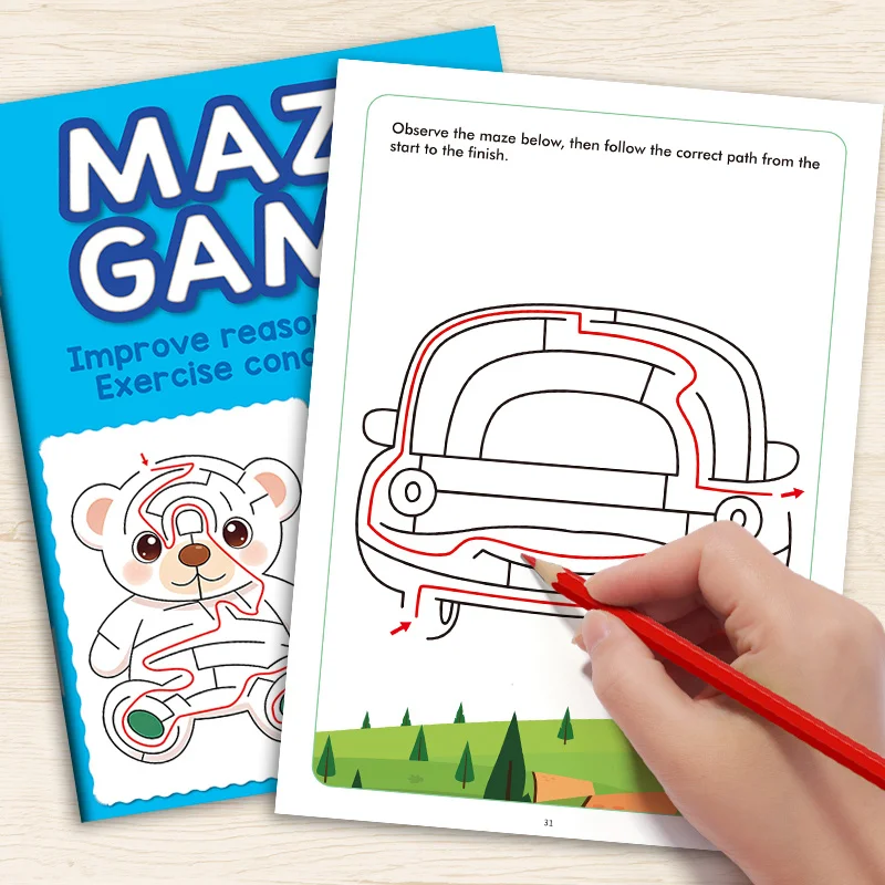 32 Pages of Colorful Maze Patterns Children's Fun Maze Drawing Book Activity Book, Improving Pen Control Logical Thinking