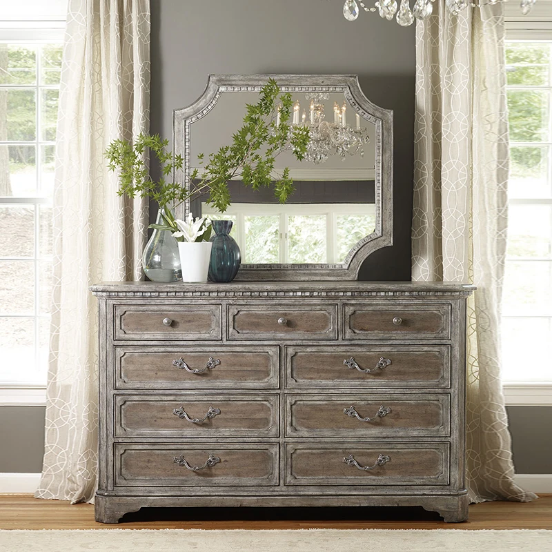 

Rustic all-solid wood chest of drawers, log carving, retro nostalgic bedroom, high dressing cabinet