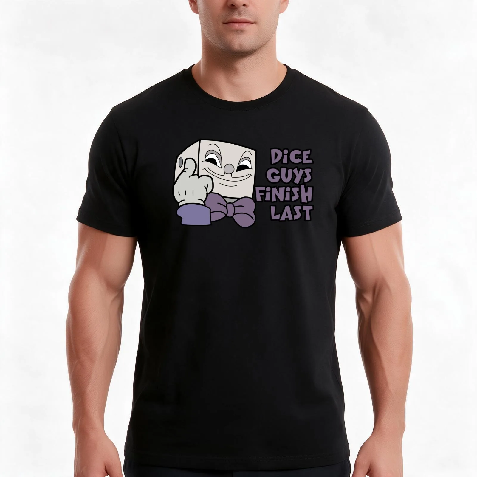 Dice Guys Finish Last - Cuphead T-Shirt, Summer Casual Cotton Tee, Oversized Streetwear Tops, Vintage Graphic Print, 100% Cotton