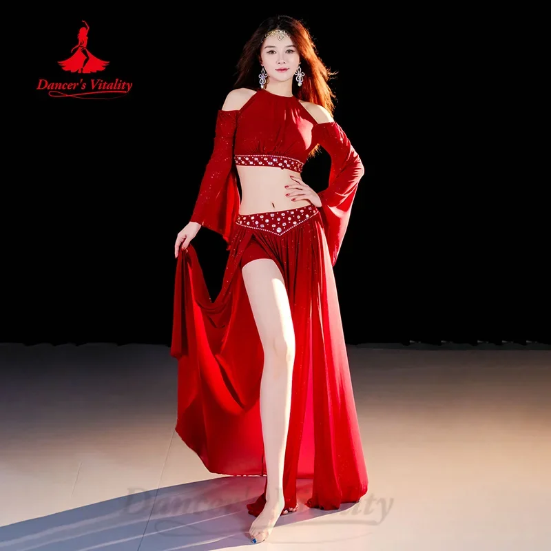 Belly Dancer Costume Light Luxury Rhinestone Mesh Performance Set Adult Oriental Dance Practice Outfit Women's Dancing Clothing