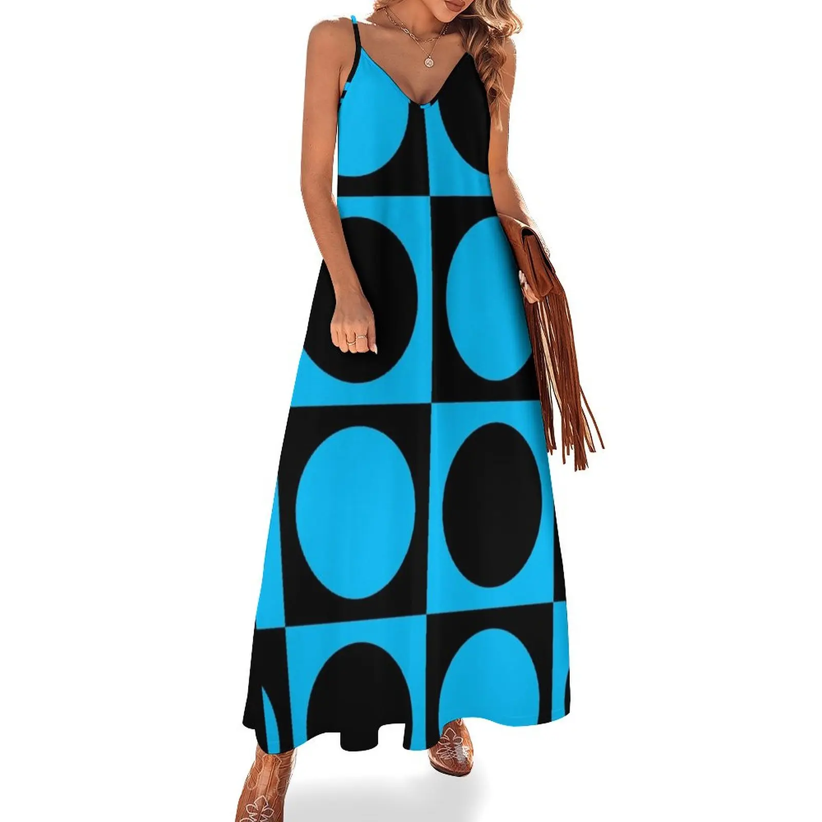 

60s Blue Circle Mod Mondrian Sleeveless Long Dress women's summer dress 2025 long dress women summer