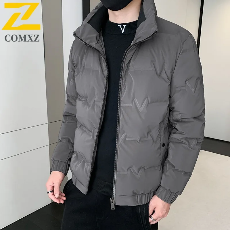 COMXZ Men Down Jacket New Trendy Short Stand Collar Ski Trip Warm Puffer Jacket Snow Adventure Lightweight Design Winter Jacket