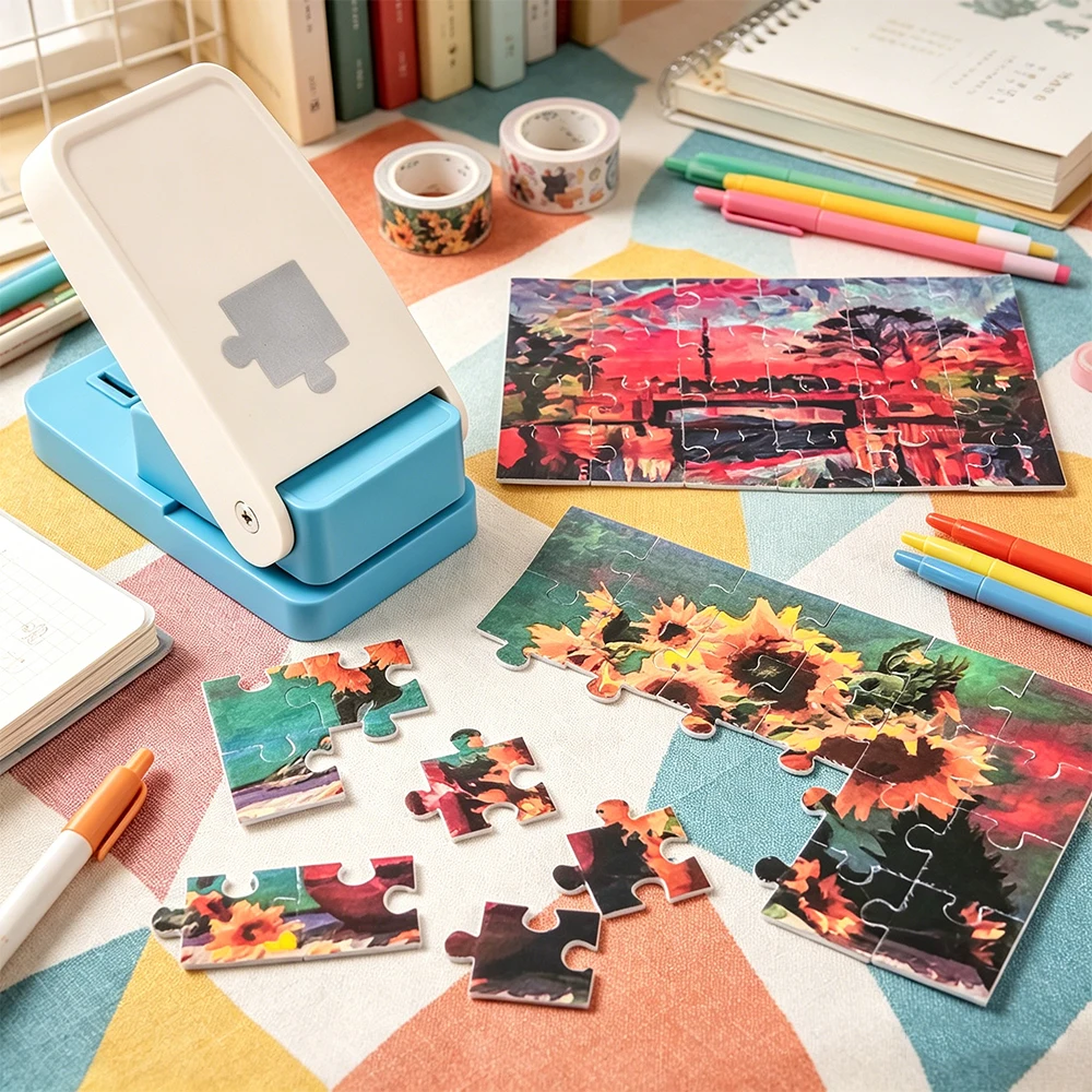 Puzzle Maker Punch with 10 Adhesive Foam Sheets, Easy-to-Use Jigsaw Puncher for 4x6 Photos, Portable Puzzle Cutting Machine