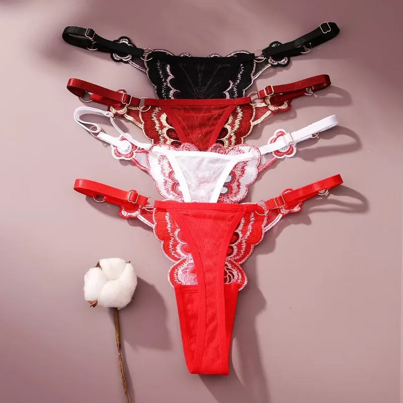 

Сексуальные кружевные стринги для женщин с низкой посадкой, трусики-бабочки, прозрачные сетчатые трусики с регулируемой талией, женские кюлоты