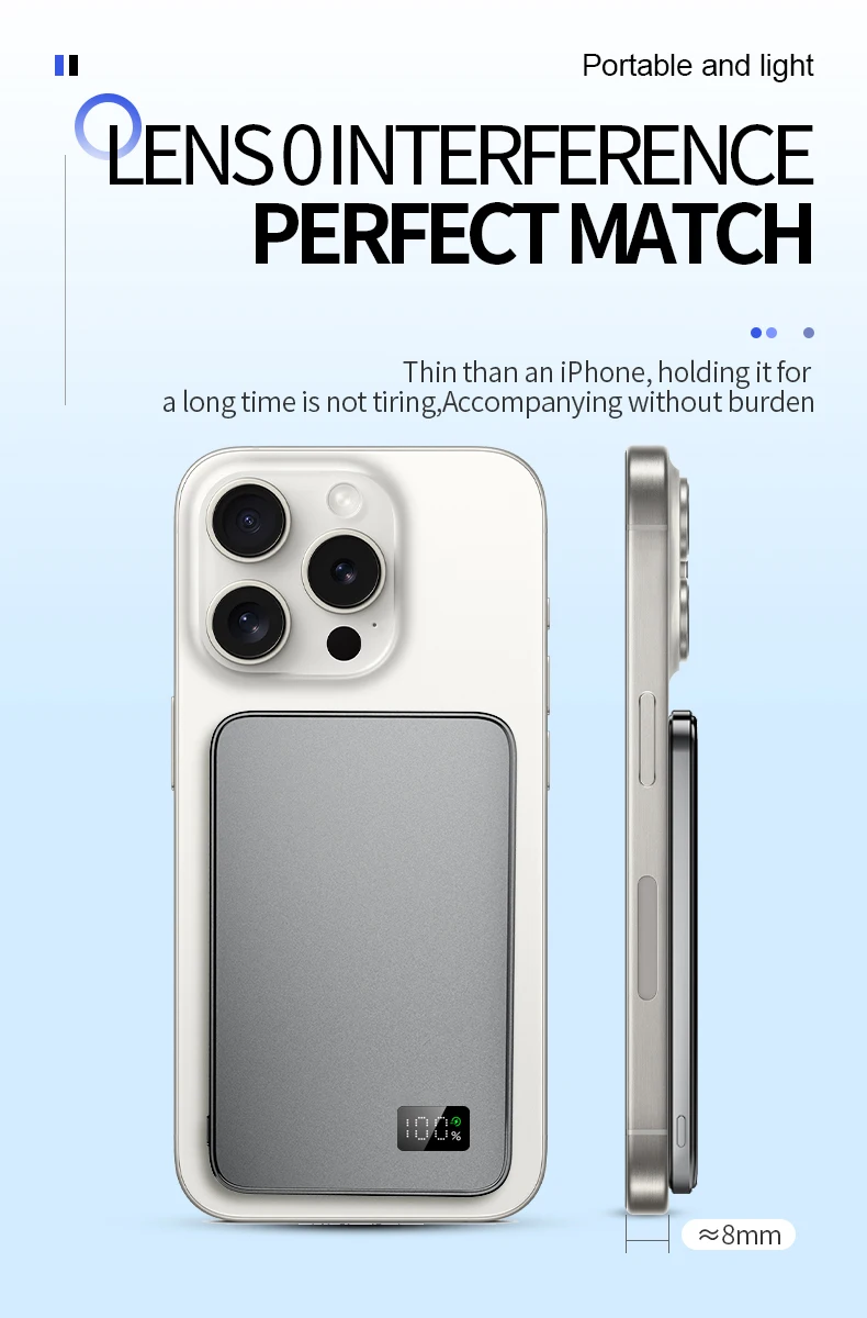 2025年新型 超薄型合金製モバイルバッテリー 磁気式ワイヤレス急速充電器 iPhone 15 14 13 12対応 マグセーフ対応バックアップバッテリー