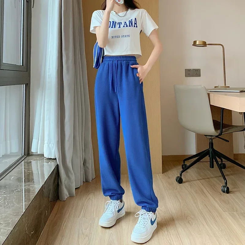 Korean Style Blue Sweatpants For Women Baggy Pants High Waist Jogger Wide Leg Trousers Women's Sports Pants Sweatpants Y2k