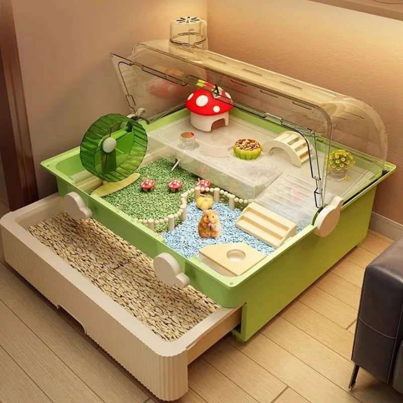 

‌Jumbo Acrylic Hamster Cage - Winter-Proof 2-Tier Habitat for Dwarf/Syrian Hamsters, Transparent Rat Enclosure with Accessories