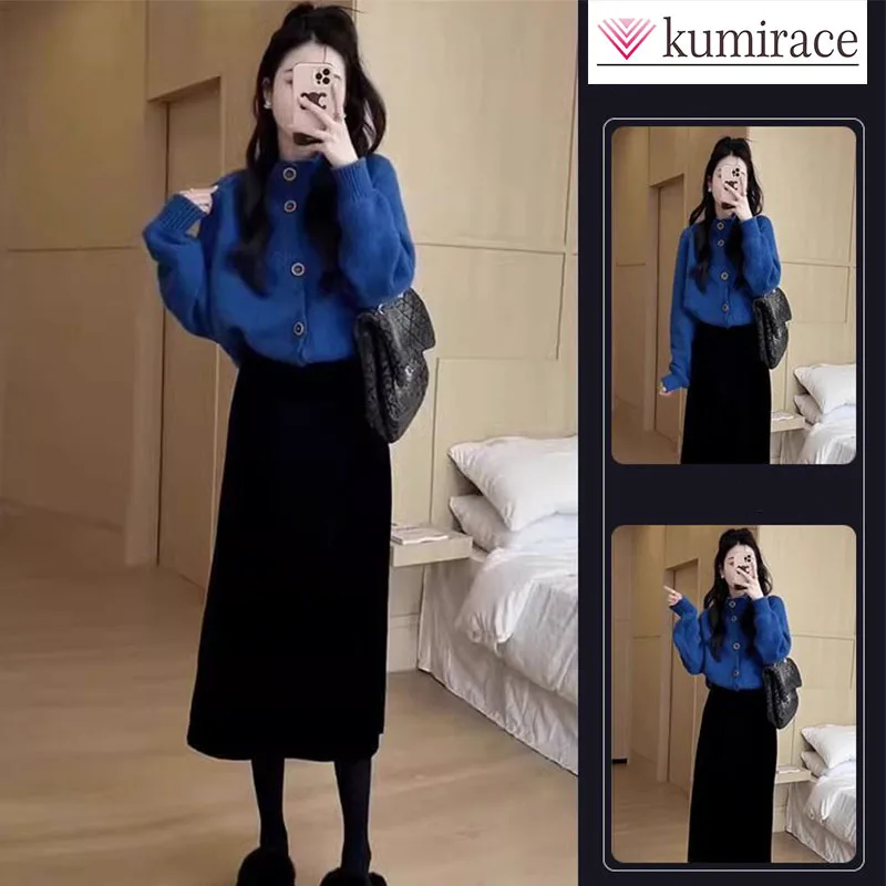 Thickened winter outfit with a new set of small and stylish knitwear, skirt, and casual two-piece set for women skirt sets