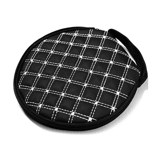 

Car Cd Bag Round 16*15*2Cm Black+White Pu Cd Dvd Vcd Storage Holder Organizer Case For Home Vehicle Use