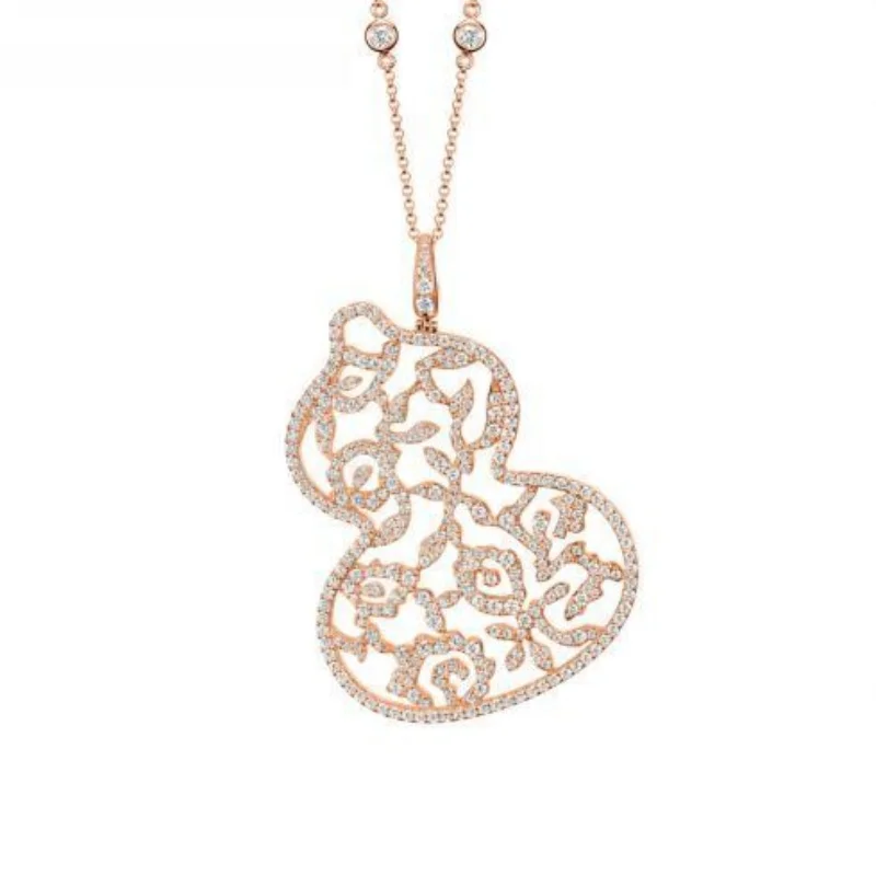 

Rose Gold Plated Openwork Wulu Charm Necklace with Full Pavé Diamond Floral Filigree