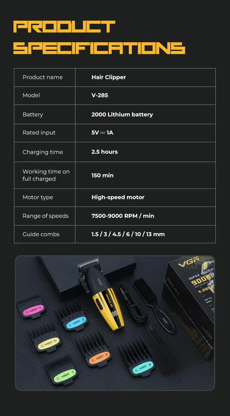 VGR Haarschneider Professionell Haarschneidemaschine Elektrisch Haarschneidemaschinen Kabellos Friseur Haarschnitt Wiederaufladbar Trimmer für Männer V-285 – Detail 9
