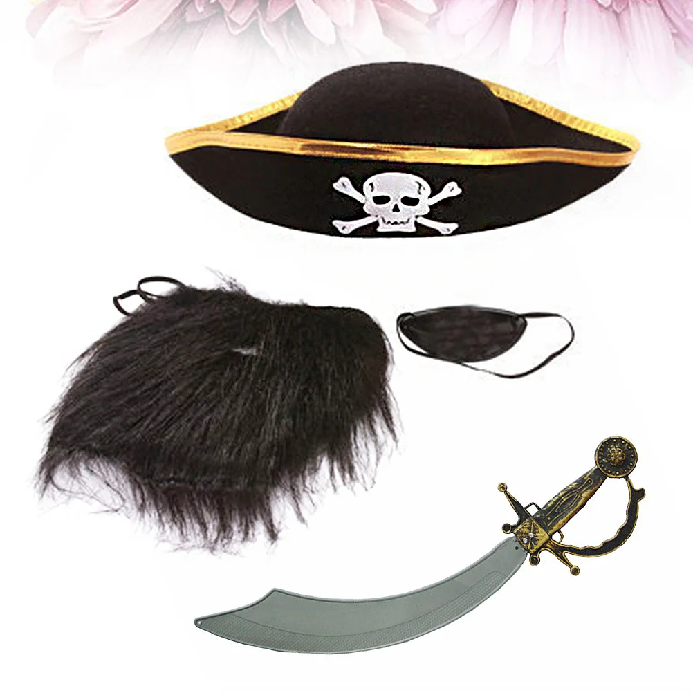 4pcs Halloween Party Cosplay Accessary Pirate Hood Set Eye Patches Props Pirate Masquerade Performance Costume Sets