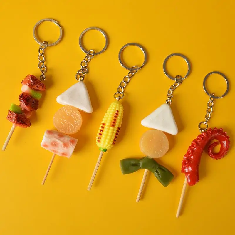 (BF06)Squid Skewer PVC Door Car Key Fake Food Key Ring Simulation BBQ Keychains Women Fashion Jewelry Korean Style Bag Pendant