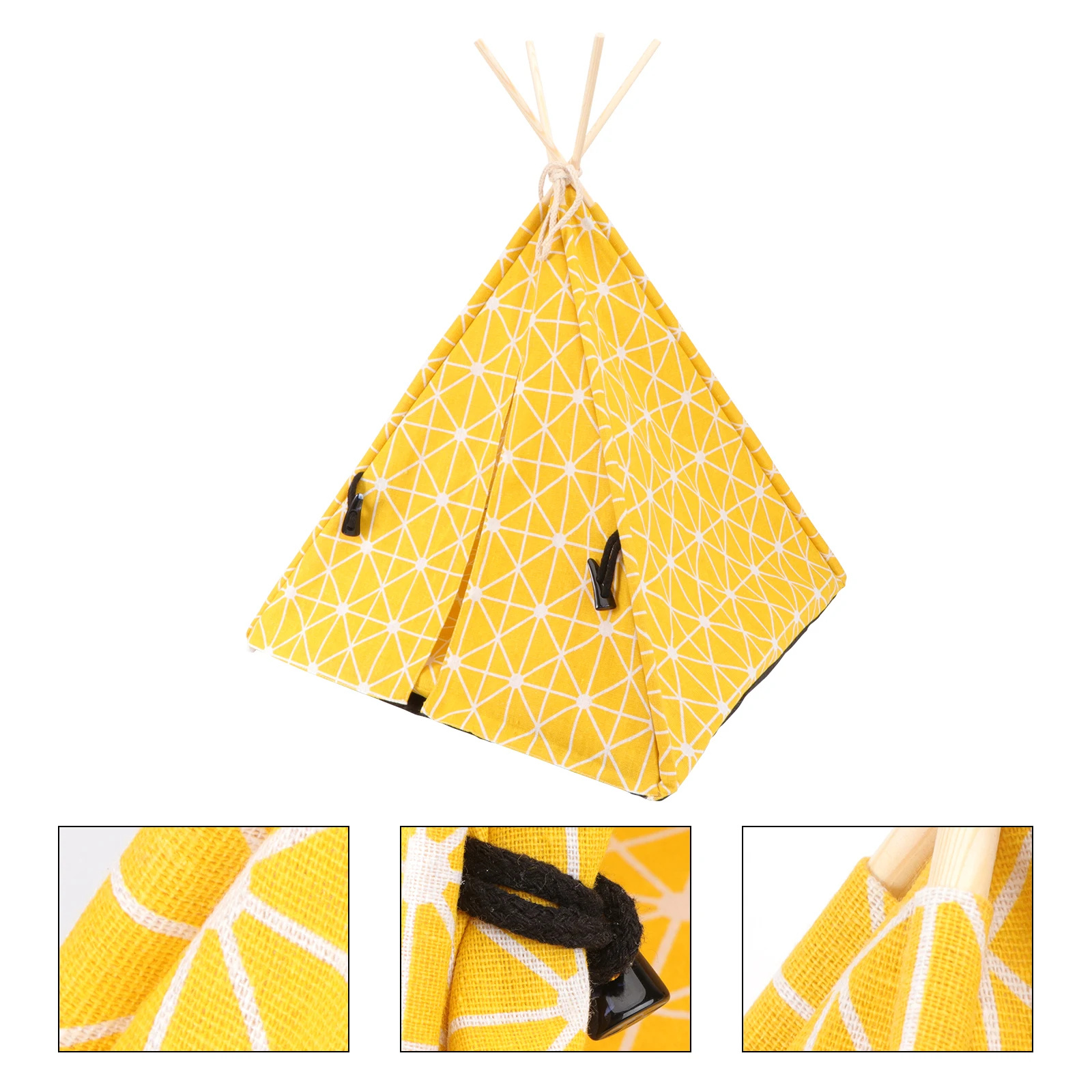 Tenda per animali domestici pieghevole per gatti, cani, triangolo, letto per animali domestici, portatile, tela durevole, materiale in legno, sicuro e confortevole
