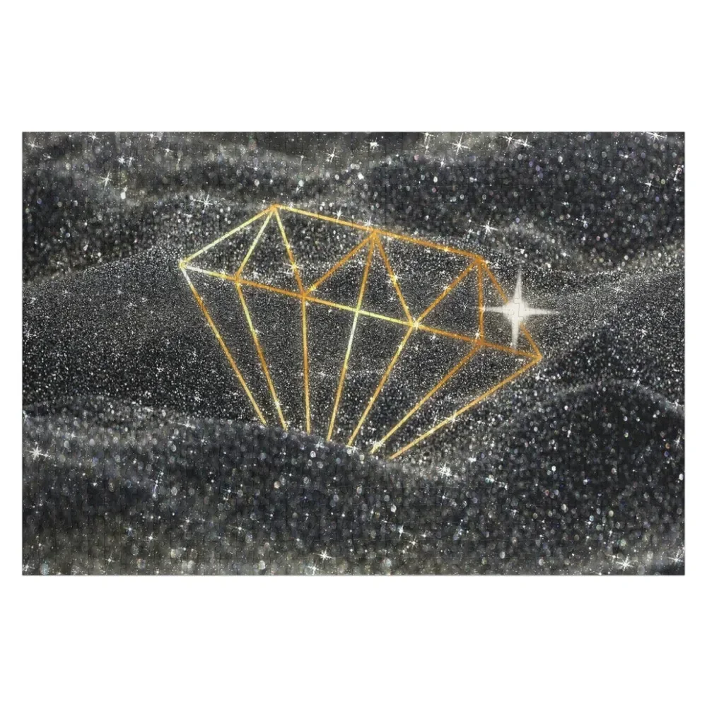 

Black Sand Glitter and Gold Diamond Shape Fashion Jigsaw Puzzle For Children Toddler Toys Wooden Name Puzzle