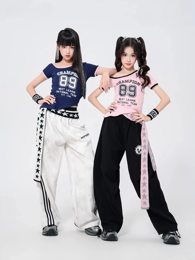 

Hip Hop K-pop Crop Tops Baggy Pants Girls Street Dance Outfit Fashion Streetwear Costumes Group Jazz Stage Show Clothes Sets