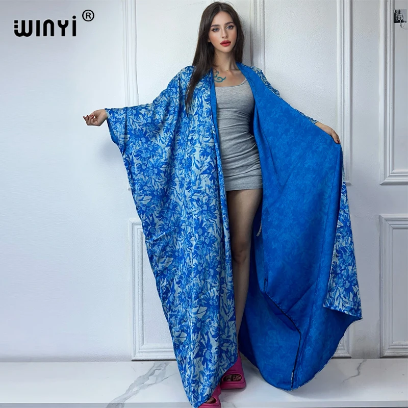 WINYI high quality boho print open coat Beach Wear Cover up elegant kaftan abaya dubai luxury Cardigan kimono maxi dress