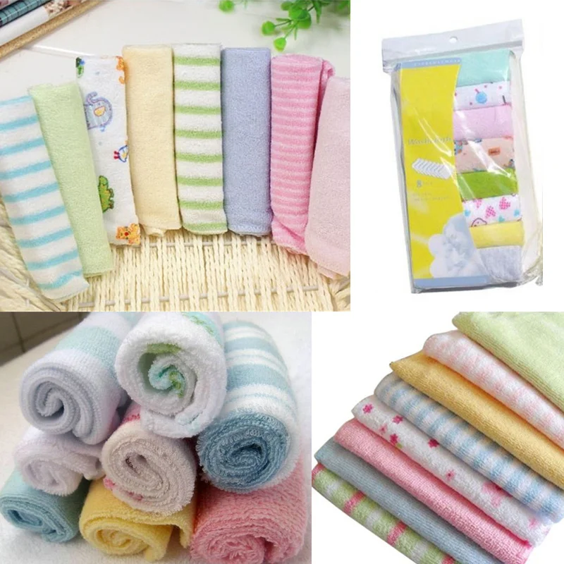 8PCS Baby Washcloths Set, Soft Absorbent Organic Cotton Washable Saliva Towel Face Wipes, Newborn Bath Face Towel Random Color