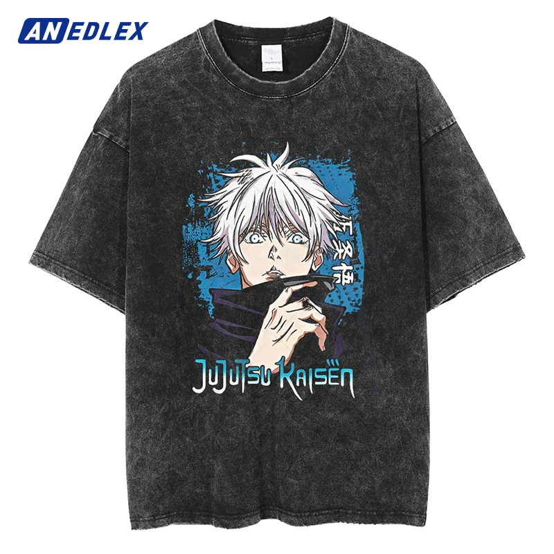 

Summer Fashion Casual Tops Tees Men Women Black Washed T Shirt Streetwear Anime Graphic T Shirt Harajuku Printed Tshirt Cotton