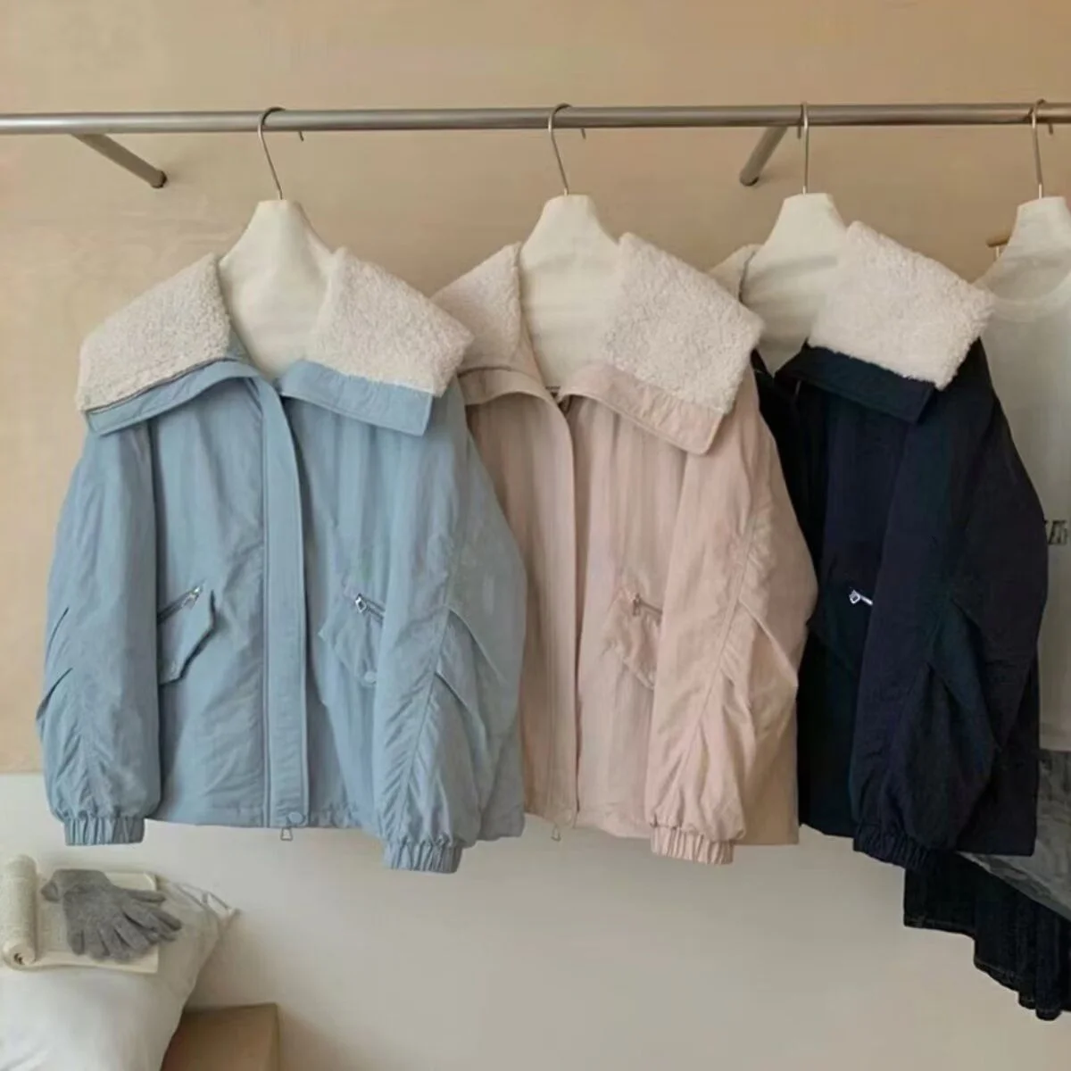 

Корейское свободное хлопковое пальто с воротником из овечьего меха, осень-зима, модное универсальное теплое хлопковое пальто, женское и мужское