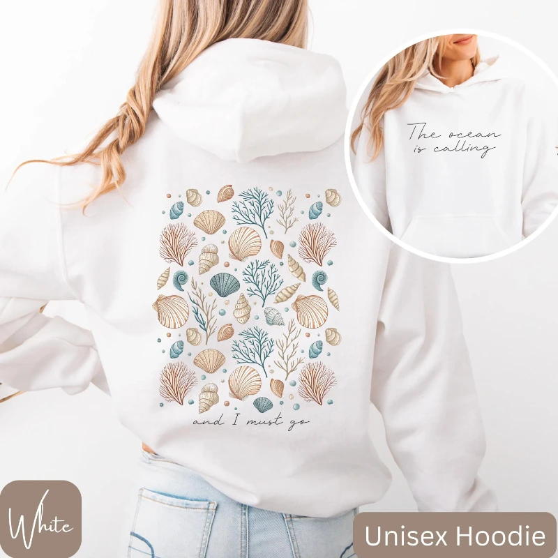 

Beach Hoodie, The Ocean Is Calling and I Must Go, Seashell Hoodie, Summer Beach Sweatshirt, Ocean Hoodie, Beach Lover Gift
