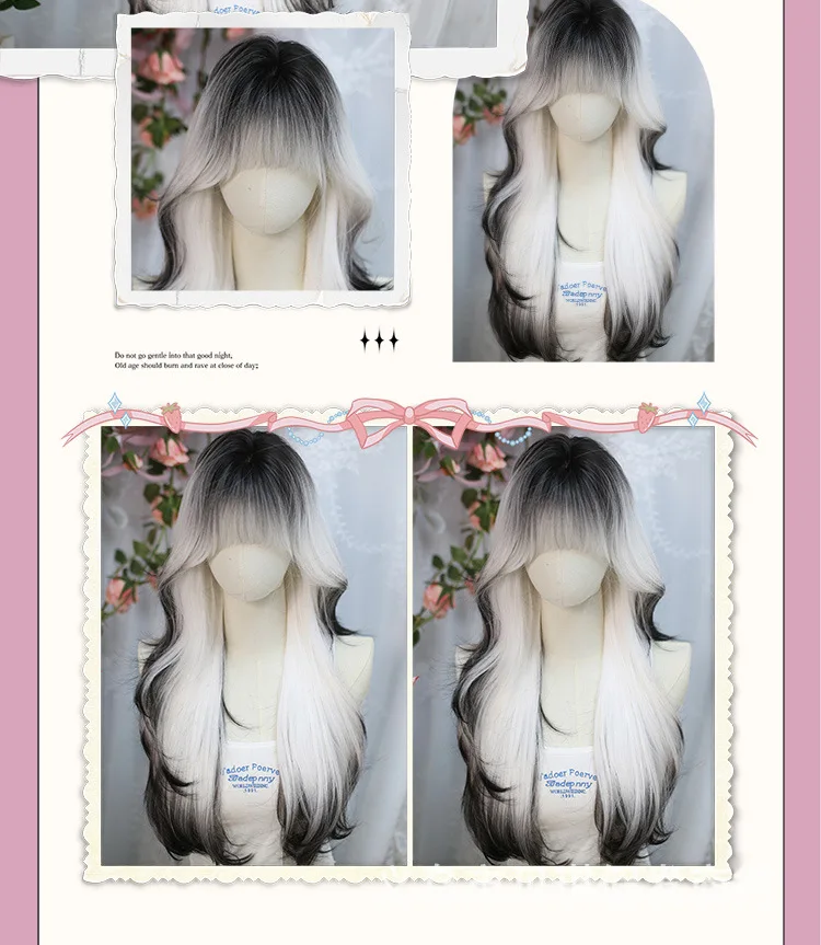 Perücke, volle Kopfbedeckung, Lolita, langes lockiges Haar, Simulation allmählicher Wechsel, Lolita, natürliche lange Locken, Cos-Perücke, volle Kopfbedeckung