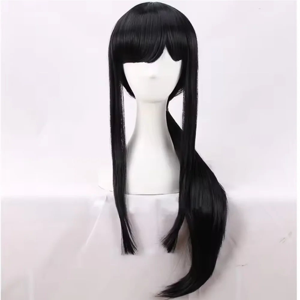 Pelucas negras para mujer, pelo sintético largo y liso de dragón de Anime, Cosplay, tema de Halloween, pelucas sintéticas para fiesta de Halloween