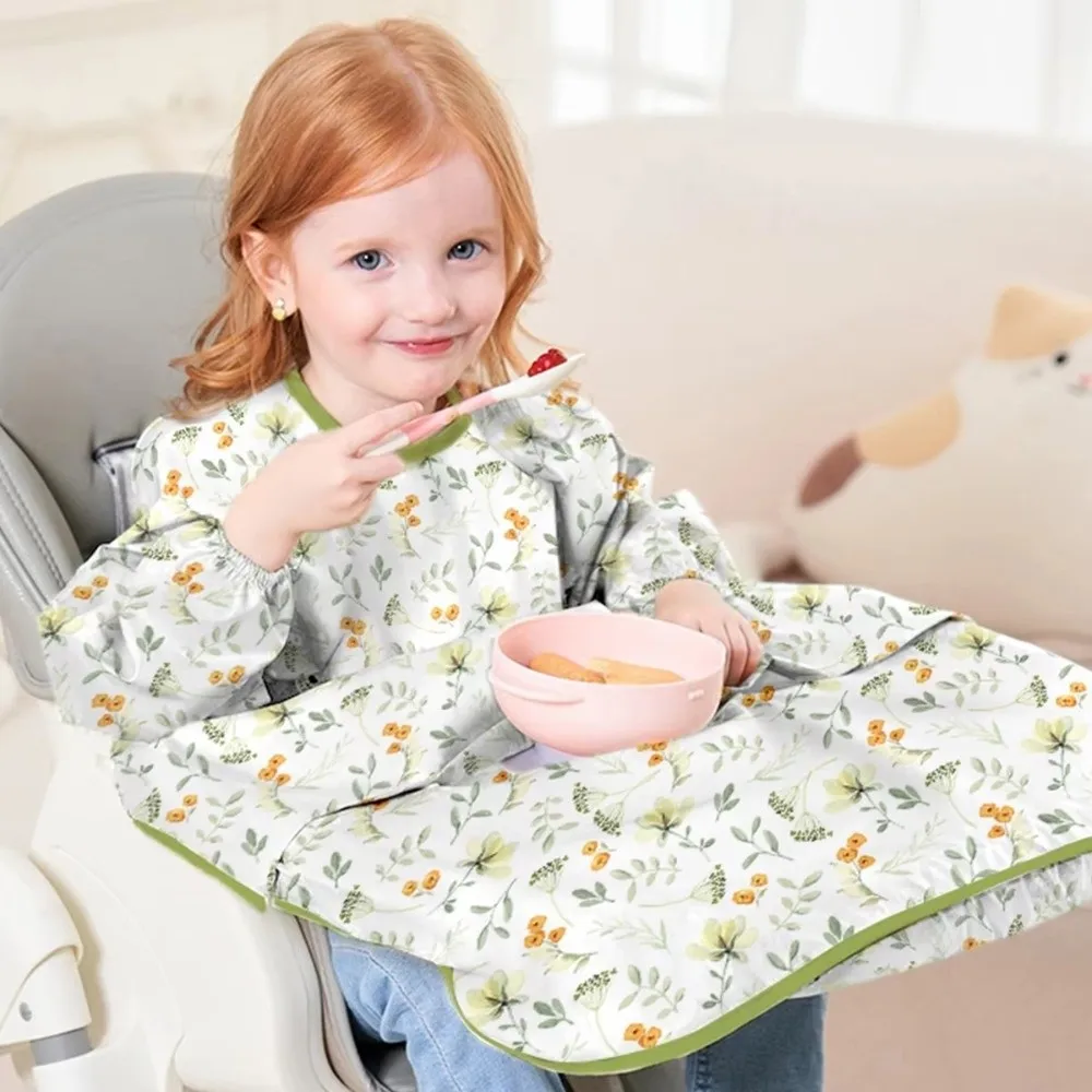 

Breathable Baby Bib Spill-Proof Adjustable Straps Long Sleeve Weaning Bib Machine Washable Waterproof Baby Feeding Bibs