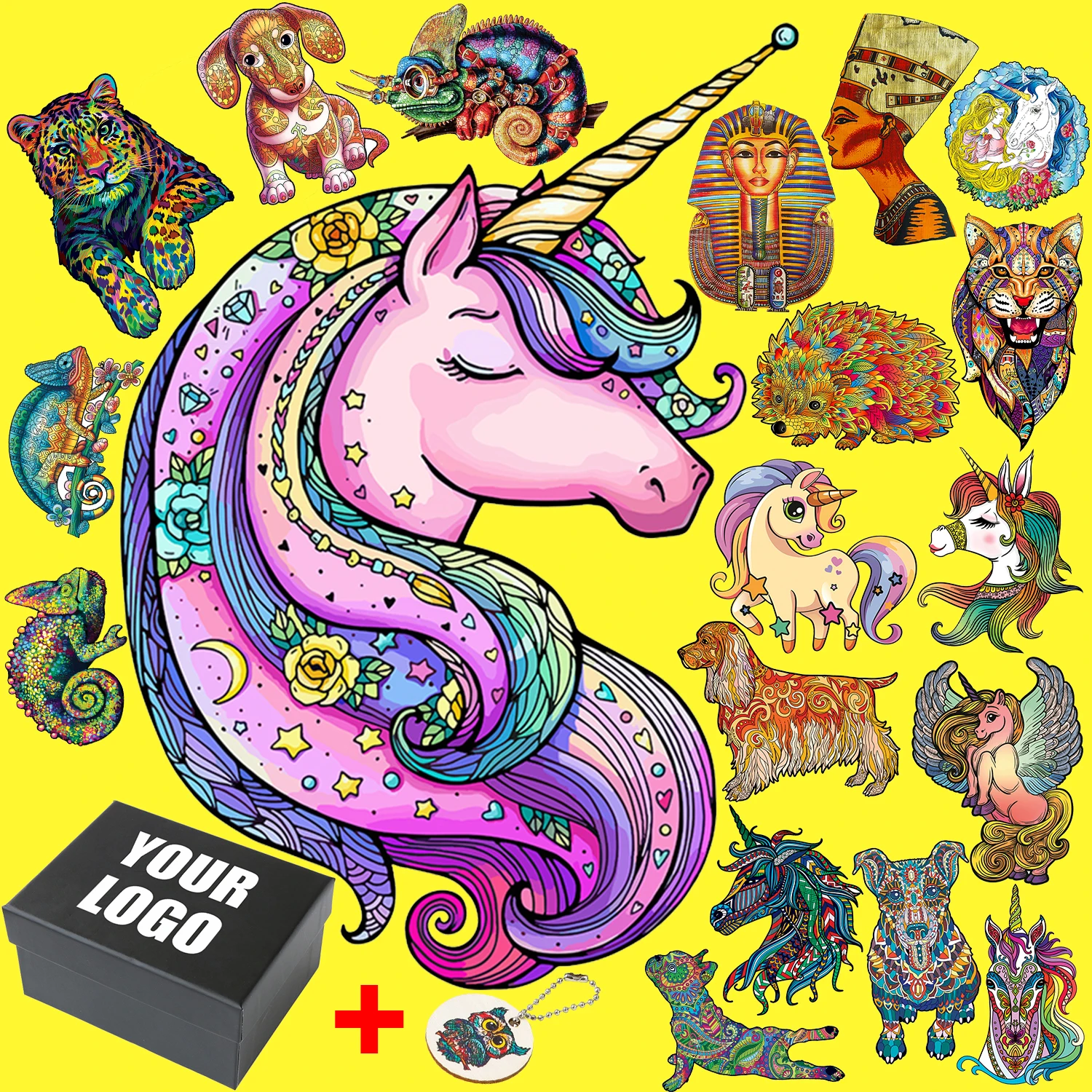 

Animal Wooden Puzzles Mysterious Unicorn 3D Puzzle Jigsaw Board Games Interactive Games Toy For Adults Kids Educational Gifts