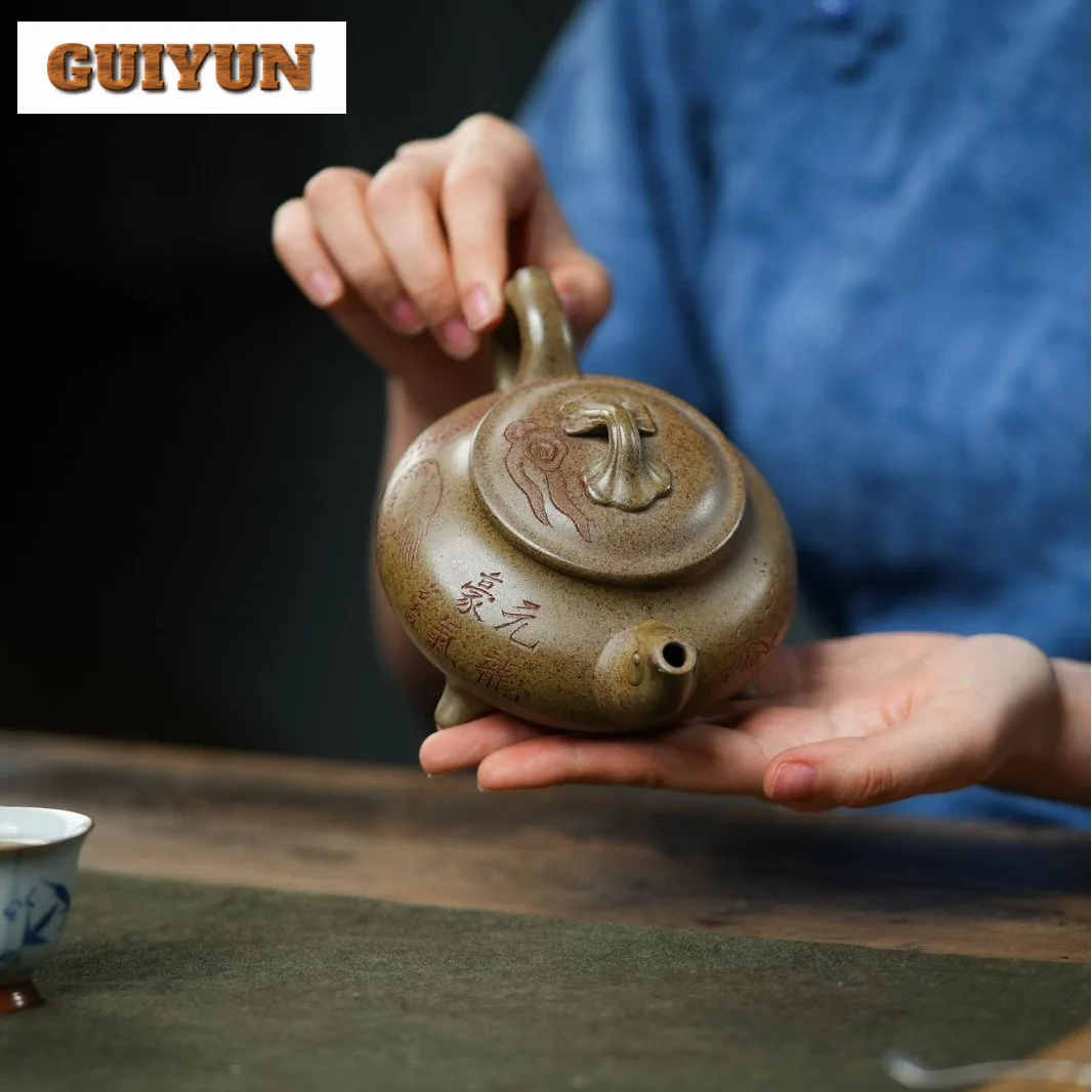 270ml Yixing Purple Clay Teapots Famous Master Handmade Tripodia Pot Raw Ore Agilawood Mud Kettle With Filter Zisha Tea Set Gift