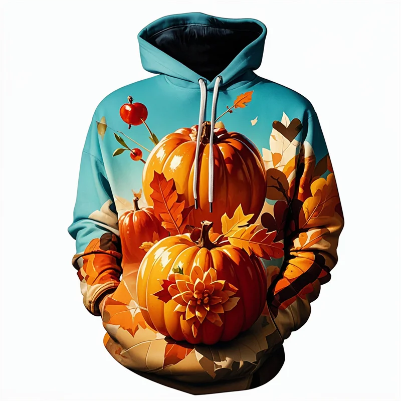 Felpa con cappuccio per il Giorno del Ringraziamento stampata in 3D per uomo Felpa con motivo zucca Happy Turkey Day Autunno Street Tops Pullover a maniche lunghe